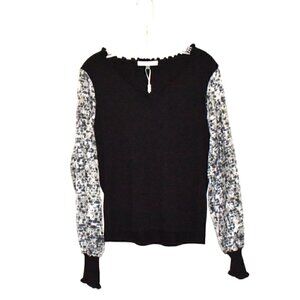Sioni Milano Floral Lace Long Sleeve V Neck Sweater Black Size L